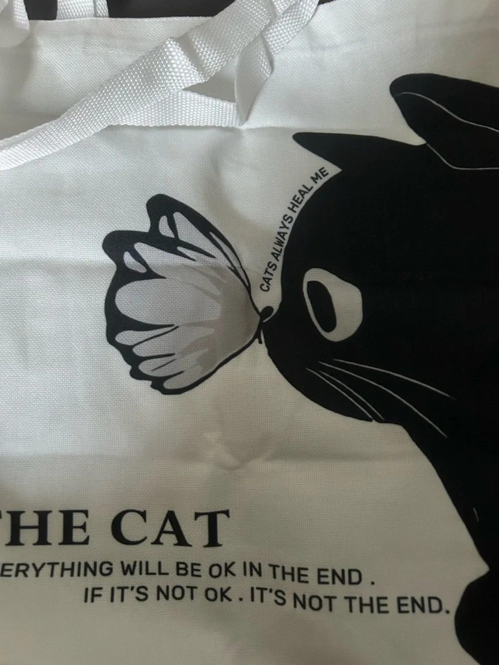 Black and White Cat Tote Linen Canvas Bag